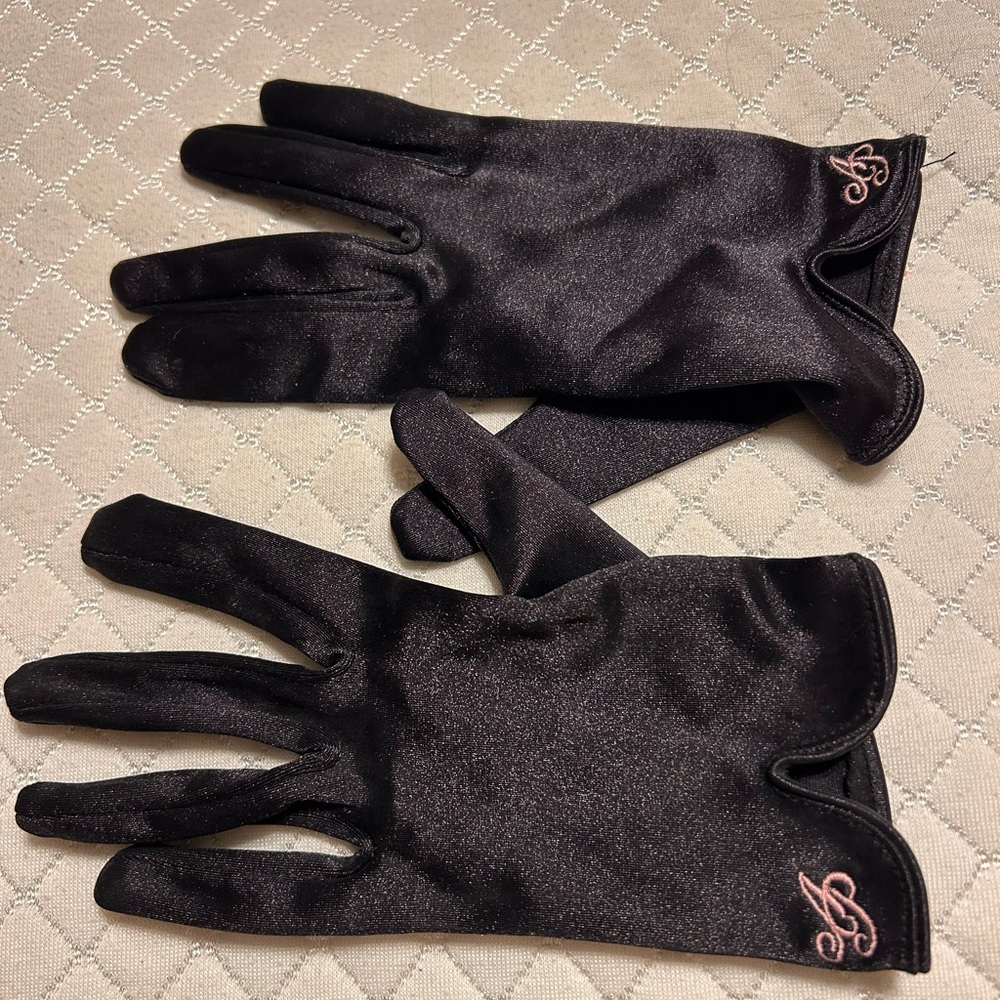 Agent Provocateur Black Gloves with Pink Embroidery